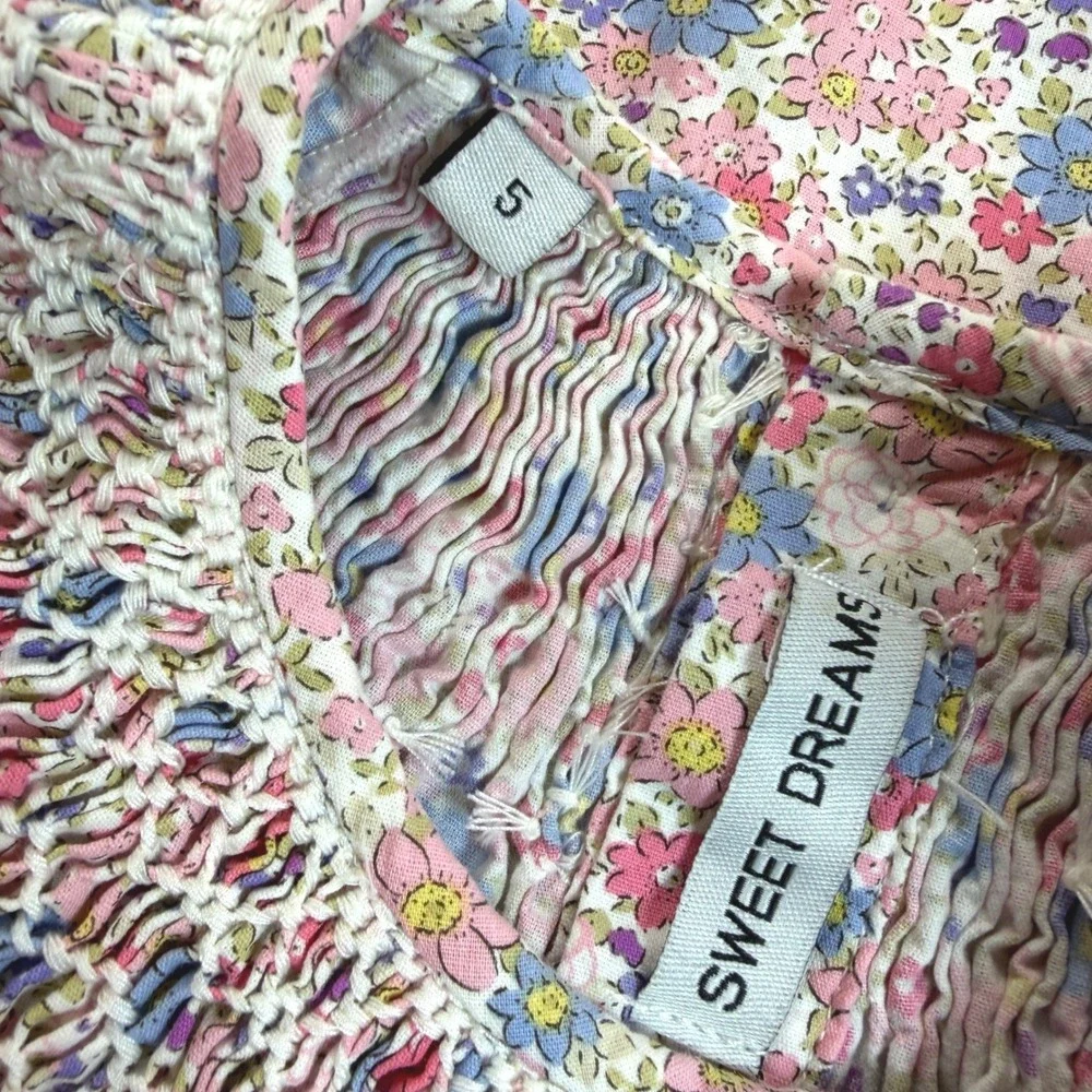 Sweet Dreams Smocked Dress‎ Girls 5 Pink Floral Puff Sleeve Cotton EUC